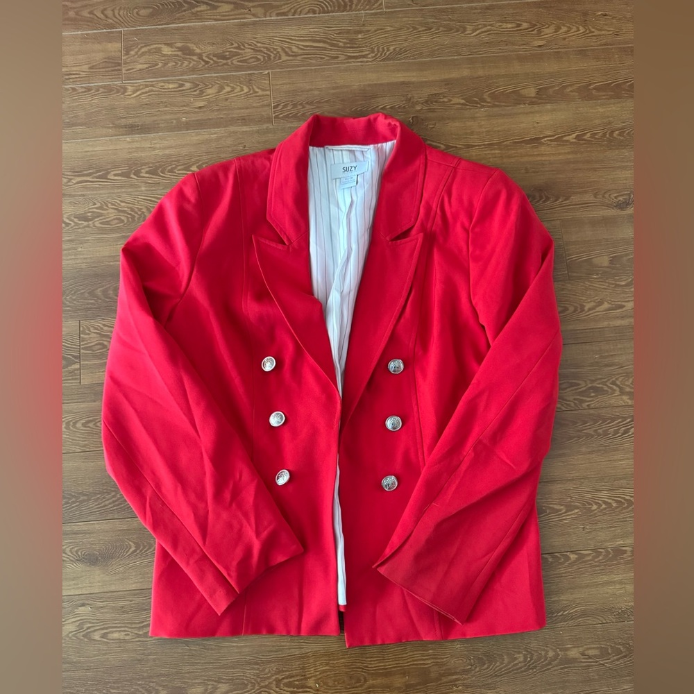 Suzy Shier Red Pea Coat Double-Breasted Classic